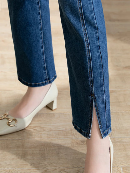 I BELIEVE YOU Autumn Jeans Women 2024 Slim Straight Slit Ankle-length Pants Denim Blue Office Lady Female Trousers 2223044693