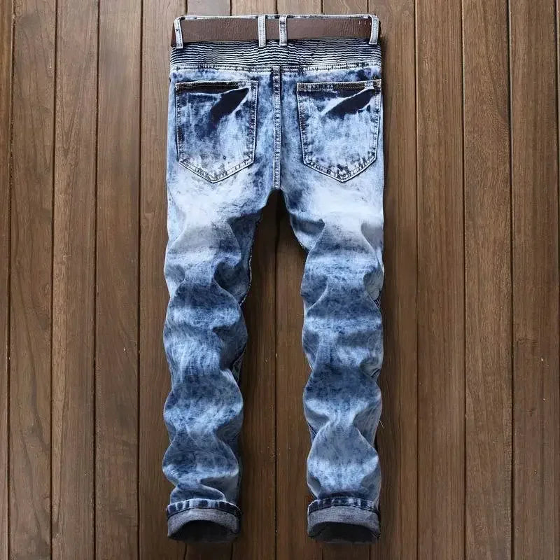Punk Street Style Ripped Skinny Jeans Men Vintage Wash Solid Denim Trouser Mens Casual Slim Fit Pencil Denim Holes Pants 2025