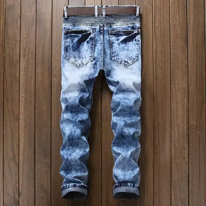 Punk Street Style Ripped Skinny Jeans Men Vintage Wash Solid Denim Trouser Mens Casual Slim Fit Pencil Denim Holes Pants 2025