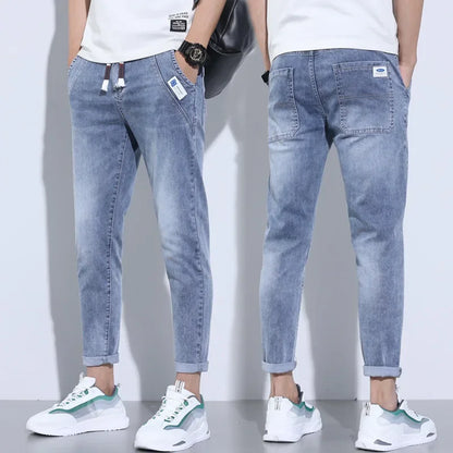 2023 New Summer Thin Style Korean Street LUXURY Work Pants Men's Elastic Waist Jogger Jeans for Work Wear Clothing Denim Jeans
