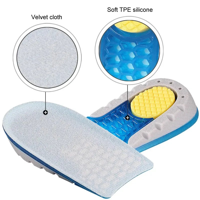 Premium TPE Gel Heightened Insole Half Shoe Pads for Men Women Comfortable Silicone Gel Invisible Heel Lift 1-3cm Soles Support