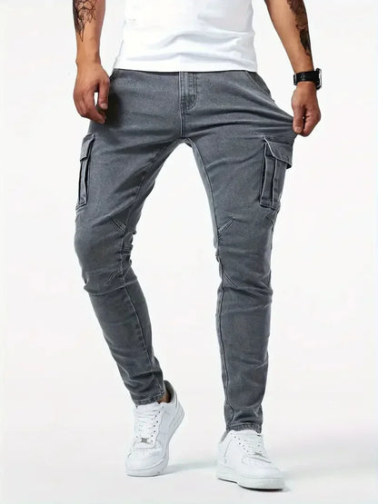 New Jeans Men's Side Pocket Skinny Jeans Slim Solid Color High Waist Denim Pencil Pants Summer