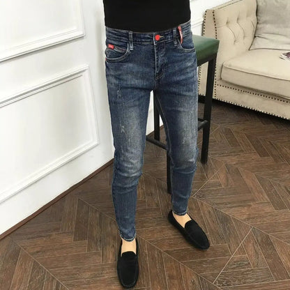 Fashion Autumn Jeans for Men Slim Denim Pencil Pants Blue Ripped Designer Korean Brand Trousers Men Luxury Streetwear Pants Male
