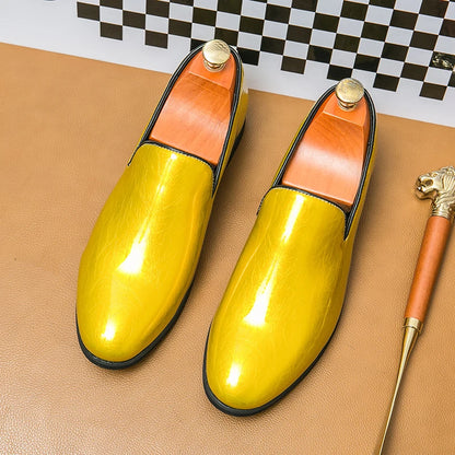 Luxury Designer Men's Pointed Candy Color Shiny Patent Leather Flats Shoes Male Wedding Casual Loafers Formal Dress Footwear