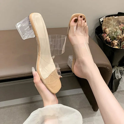 Summer Women Pumps Sandals PVC Jelly Slippers High Heels Women Open Toe Transparent Perspex Slippers Shoes Heel Sandals