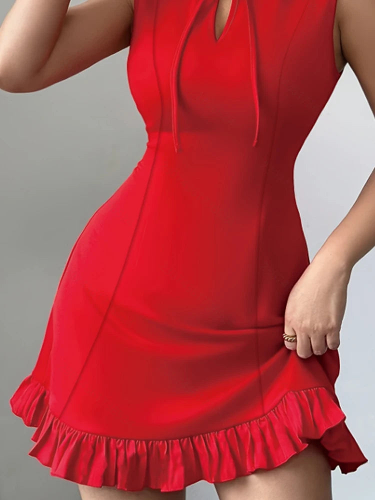 Sexy Short Sleeveless Mini Dress Pure  A-Line Mini Skirt Fashion New Arrival Women's Clothing Fashion Temperament Bowknot Dress