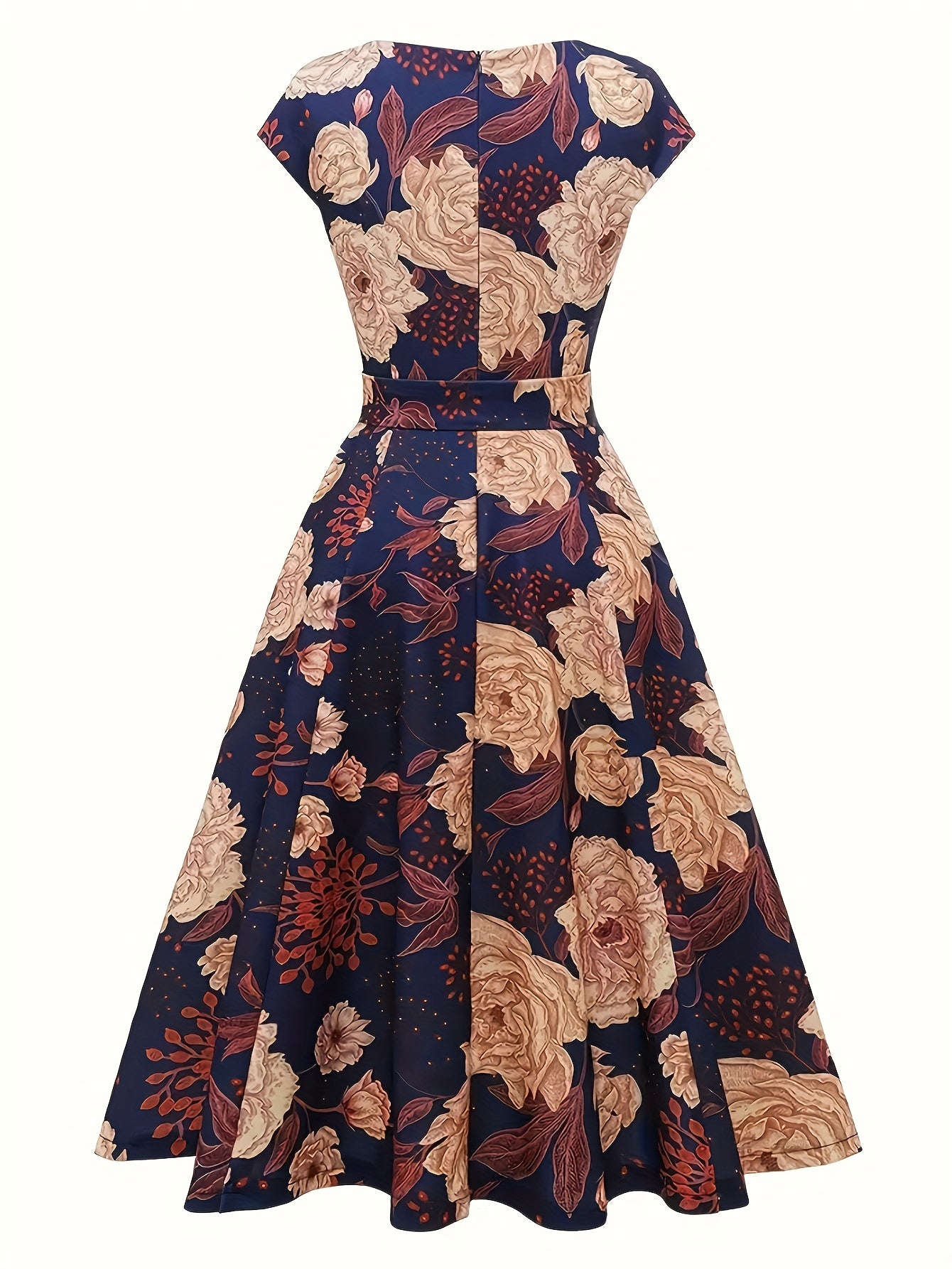 Elegant Floral Print Dress with Ribbon Waist - Sleeveless, Polyester, Round Neck, Zipper Closure, Perfect for Spring/Summer, Adult Women'S Fashion, Floral Dress | Floral Print Dress | Polyester Dress